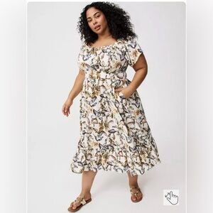 Torrid Cream and Brown Floral Midi Dress